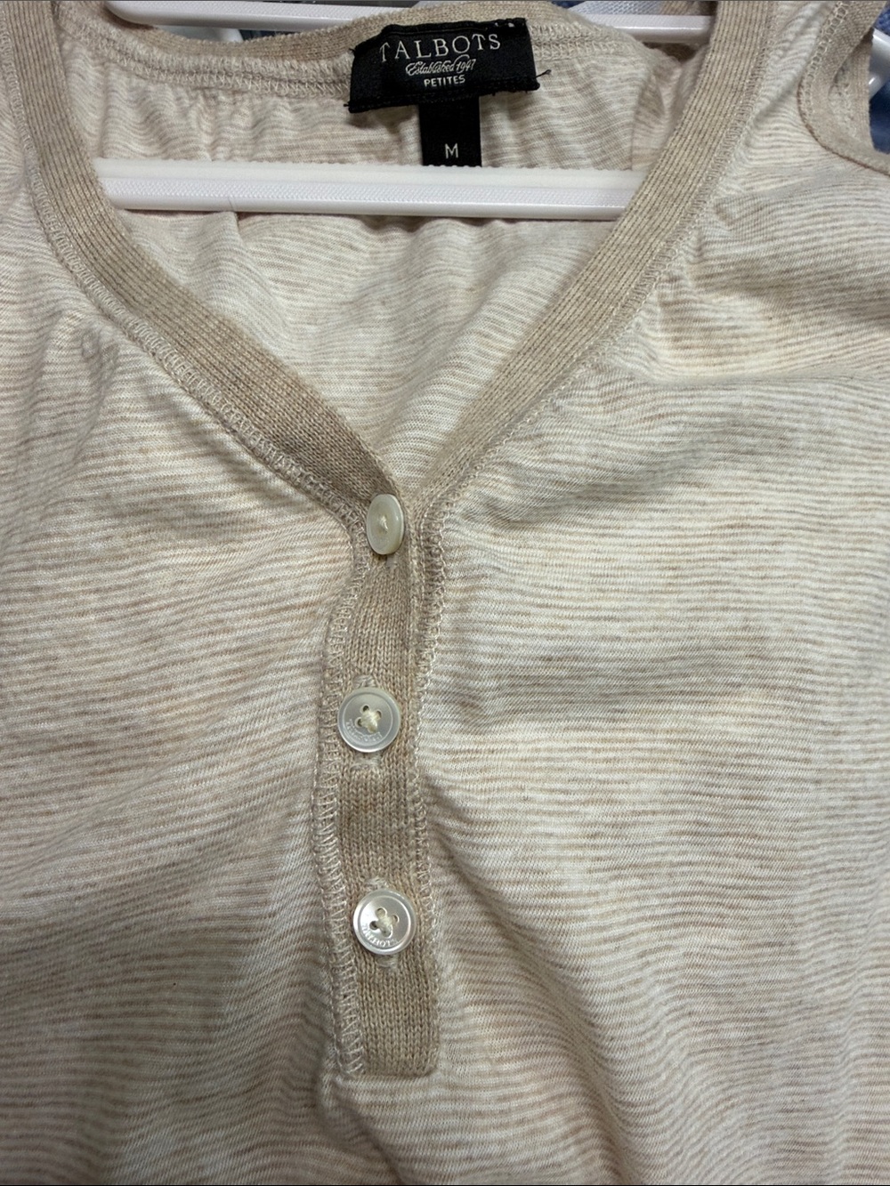 Talbots Women's Cream Heather Button V-Neck Tank - Picture 6 of 8
